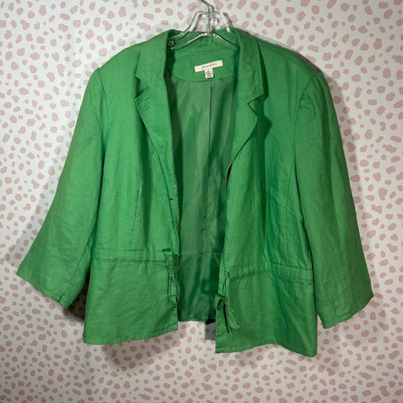 JM Collection 100% Linen Women's 16 Plus Green Chartreuse Blazer City Jacket - Picture 2 of 11